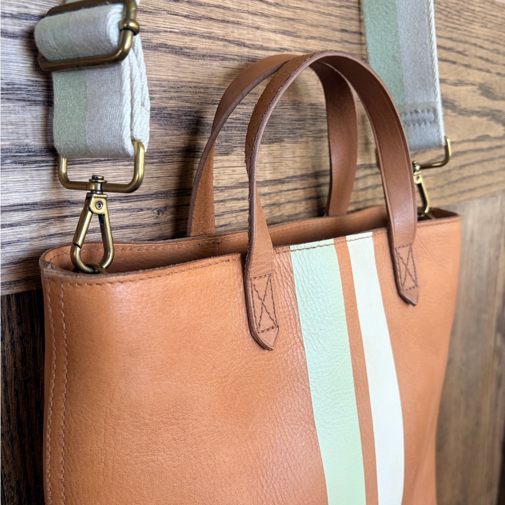 🩷MADEWELL🩷Tan Leather Tote with Cream & Mint crossbody strap - Picture 4 of 15